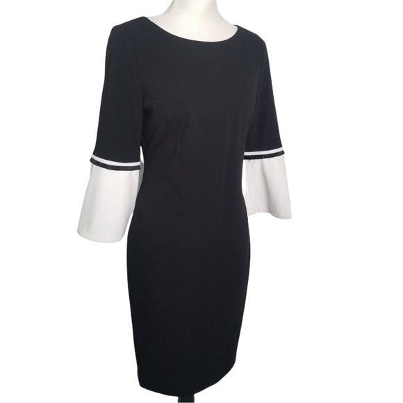 Calvin Klein Dresses & Skirts - Calvin Klein Women's Black & White Bell Sleeve Cocktail Sheath Dress Siz…